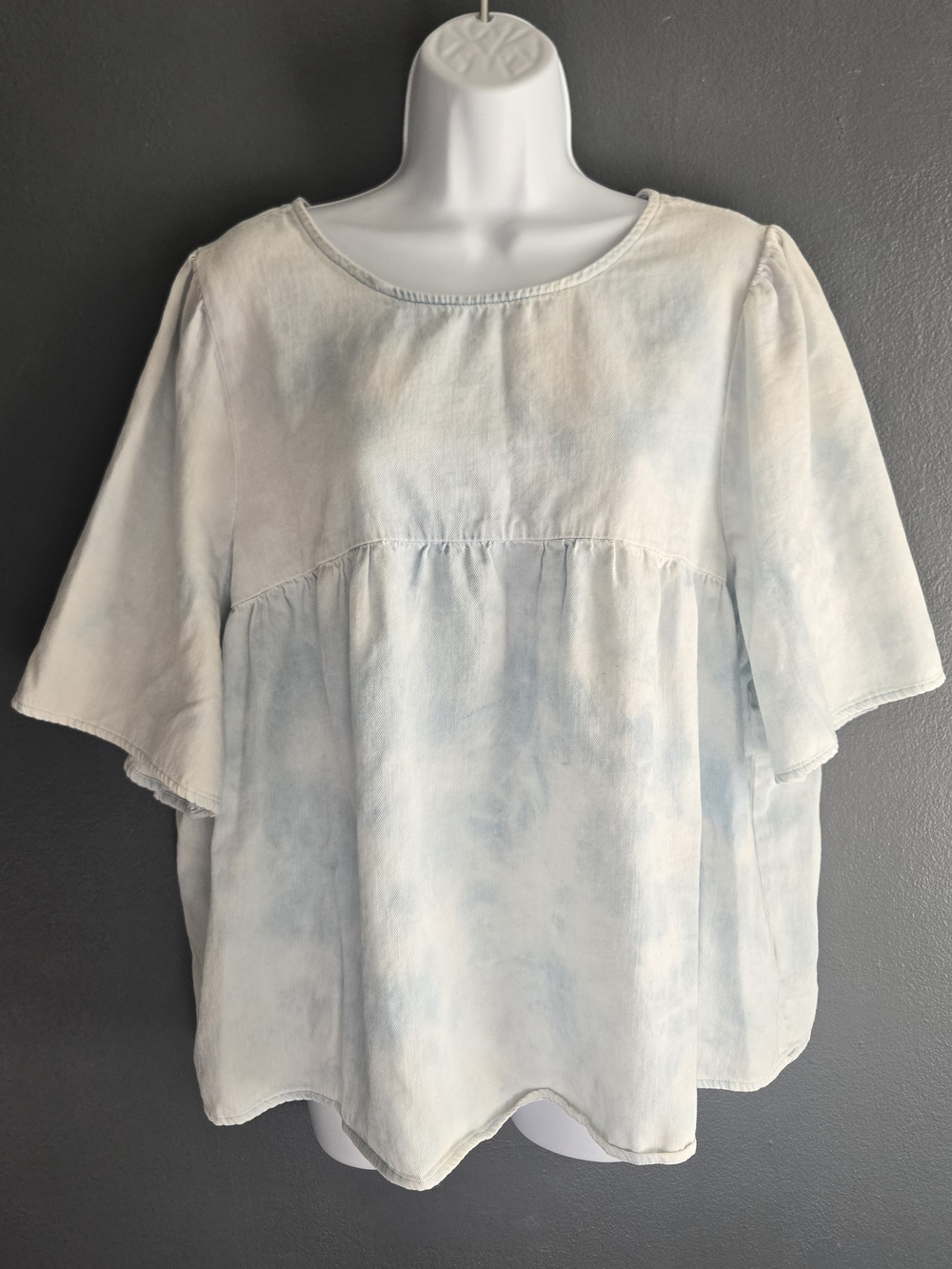 Denim Tie-Dye Coastal Cottagecore Prairie Peplum Swing Top XL